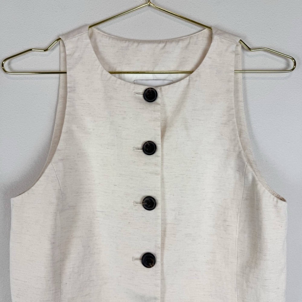 Madewell Crewneck Cutaway Vest in Drapey Twill Cream Linen Blend‎ Size 00 - Picture 7 of 14